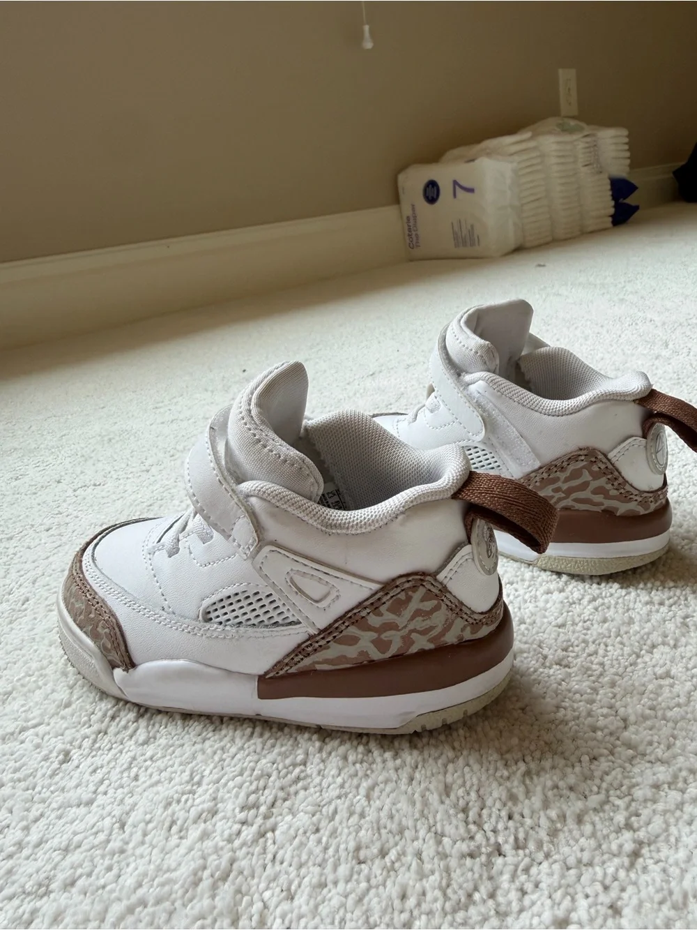 Jordan Kids White and Brown Mid-Top Sneakers with Textured Accents